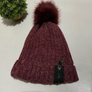 Maroon Red Winter‎ Knit Pom Pom Beanie Hat Cap Toboggan